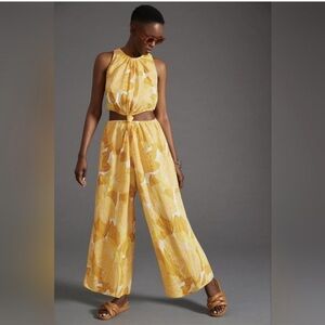 New Anthropologie Faithfull the Brand Zeta Cutout Linen Wide Leg Jumpsuit L